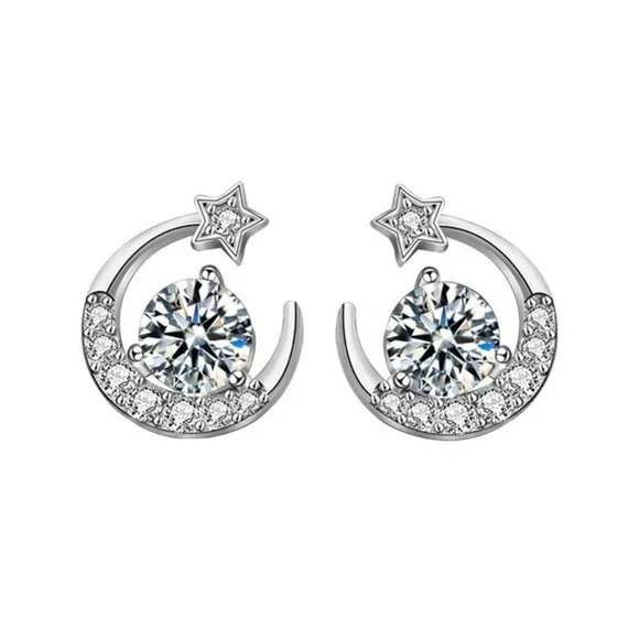 Certified 1 ct. t.w. Moissanite Diamond Moon Star Stud Earrings NEW - Picture 4 of 9